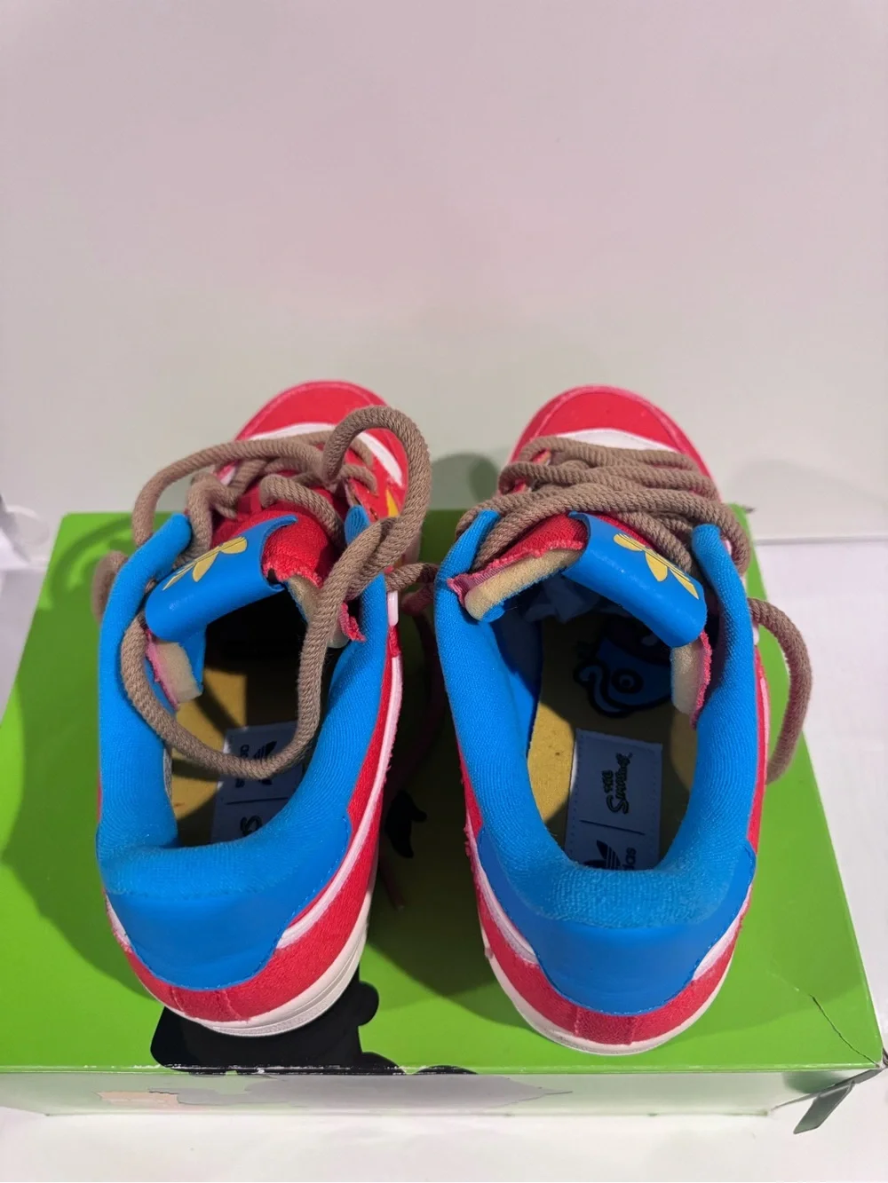 adidas Red Sneakers with Blue Collar and Yellow Accent
